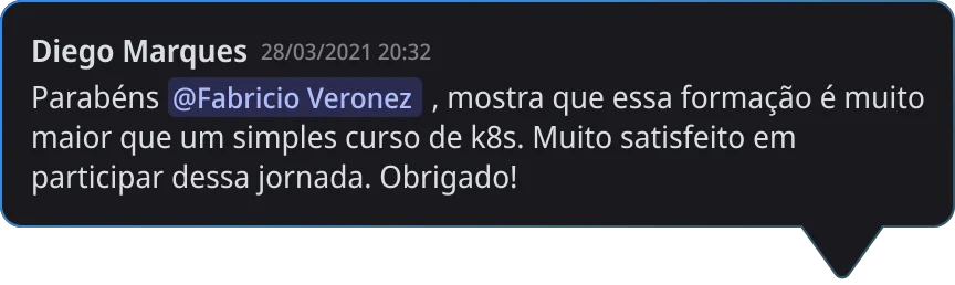 Comentário de aluno na plataforma do DevOps Pro