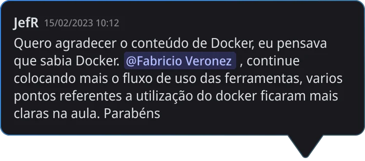 Comentário de aluno na plataforma do DevOps Pro